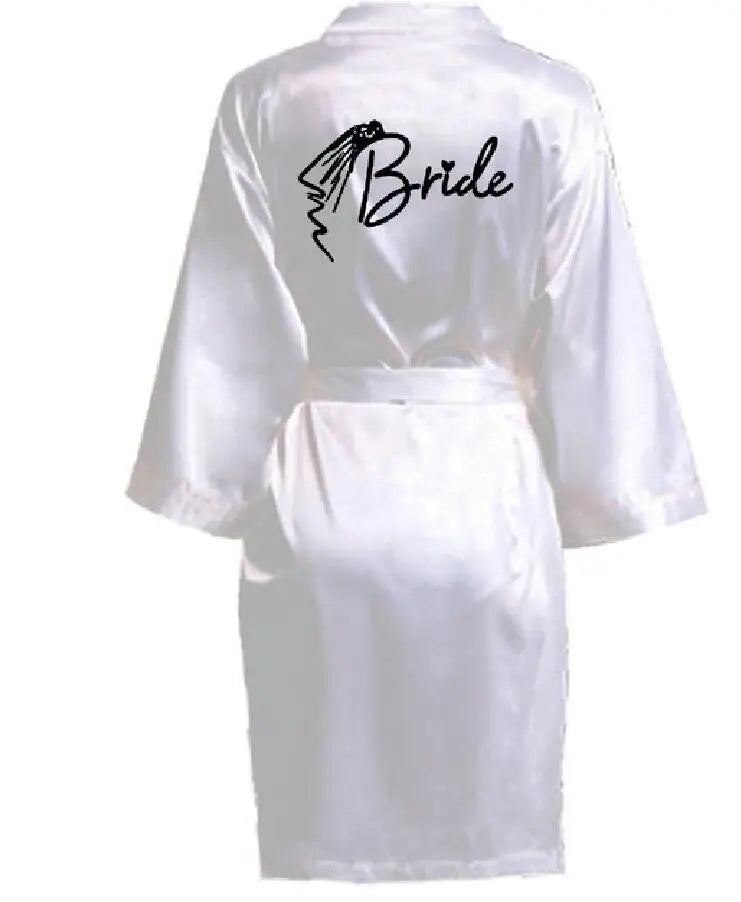 Wedding Party Team Bride Robe With Black Letters Kimono Satin Pajamas Bridesmaid Bathrobe SP036