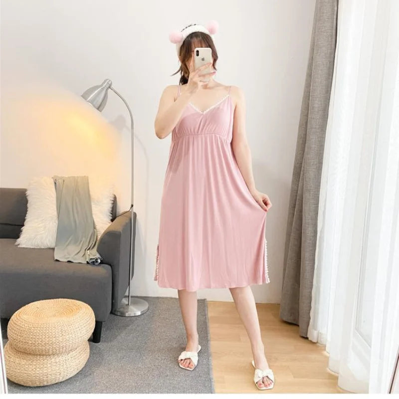 Plus Size Women Homewear Extra Large Size 150kg Summer Loose Suspender Nightdress Thin Lace Splicing Sleeveless V-neck Pajama