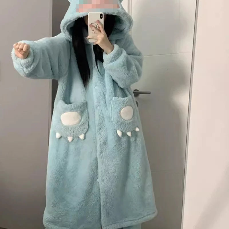 Hot Kawaii My Melody Cartoon Pajamas Girls Pajamas Pants Hangyodon Nightgown Thickened Hooded Home Clothes Casual All-Match Suit