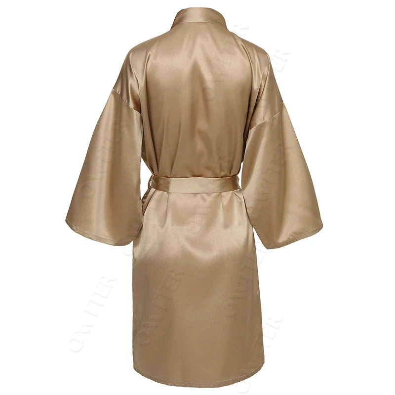 Bridesmaid Robes Silk Robe Bride Robe Short Satin Robe Women Wedding Robe Bathrobe Sleepwear Dressing Gown Plus Size 32-Color