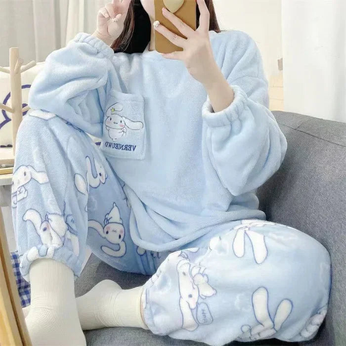 Hot Kawaii Hellokitty Autumn Winter Pajamas Girl My Melody Long-Sleeved Trousers Sweatshirt Sweet Couple Warm Home Clothes Set