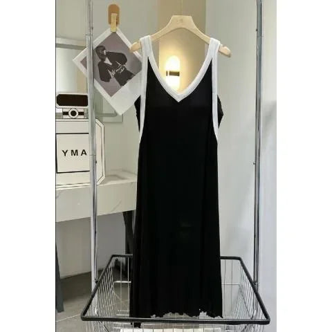 150kg Extra Large Size Loose Home Dress Women's Summer Padded Nightgown Long Loungewear Solid Sleeveless V-neck Vest Pajamas