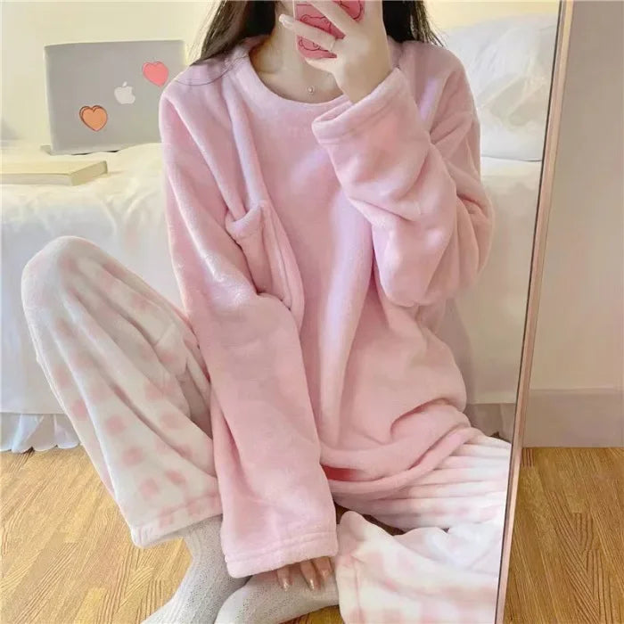 Hot Kawaii Hellokitty Autumn Winter Pajamas Girl My Melody Long-Sleeved Trousers Sweatshirt Sweet Couple Warm Home Clothes Set