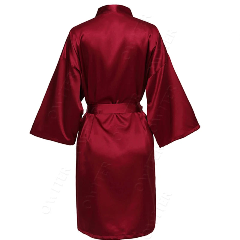 Bridesmaid Robes Silk Robe Bride Robe Short Satin Robe Women Wedding Robe Bathrobe Sleepwear Dressing Gown Plus Size 32-Color