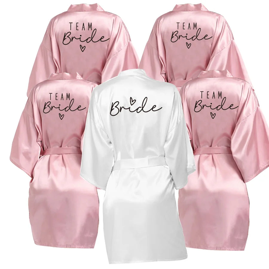 Wedding Party Team Bride Robe With Black Letters Kimono Satin Pajamas Bridesmaid Bathrobe Bridal Party Gifts Dressing Gown