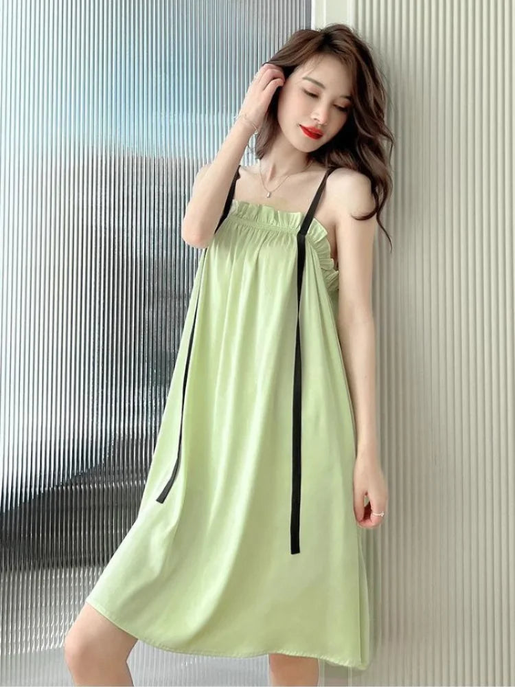 150kg Plus Size Women Loose Nightdress Super Large Size Summer Pajamas Female Sexy Thin Suspenders Homewear Midi Nightgown