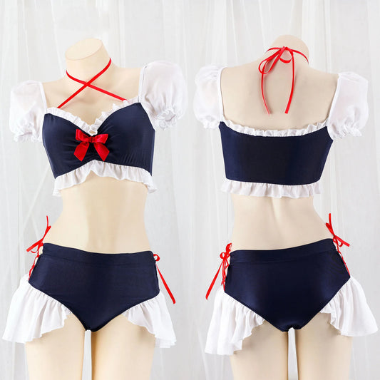 Hot Toys Cute Anime Princess Girl Lolita Chiffon Ruffle Swimsuit Unifrom Women Beach Bikini Underwear Outfits Costumes Cosplay