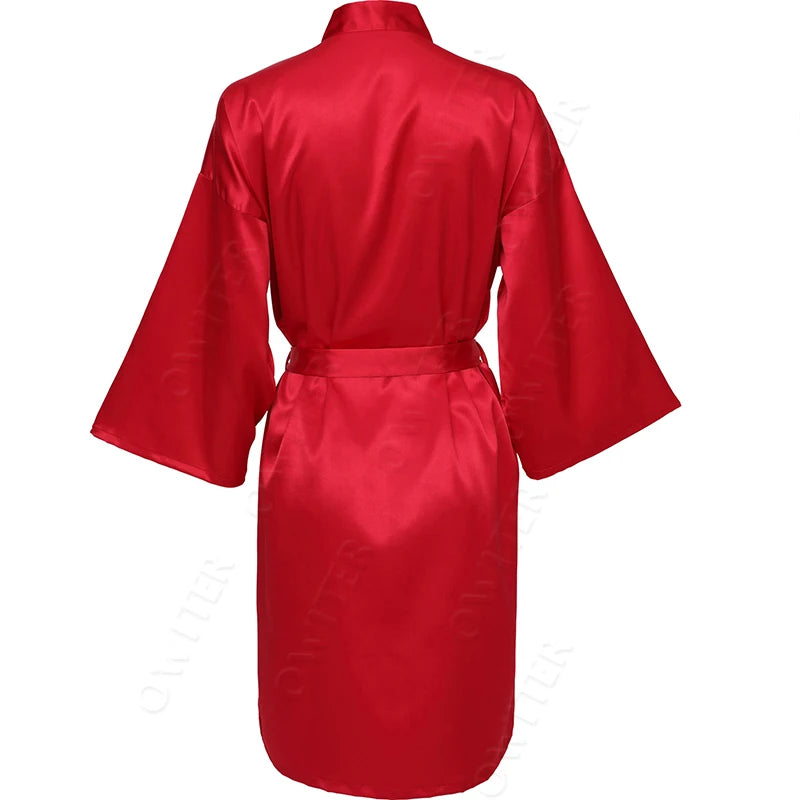 Bridesmaid Robes Silk Robe Bride Robe Short Satin Robe Women Wedding Robe Bathrobe Sleepwear Dressing Gown Plus Size 32-Color