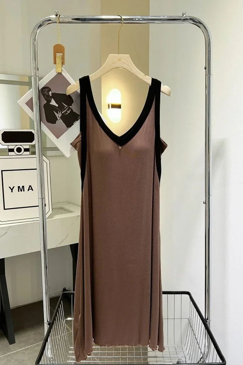 150kg Extra Large Size Loose Home Dress Women's Summer Padded Nightgown Long Loungewear Solid Sleeveless V-neck Vest Pajamas