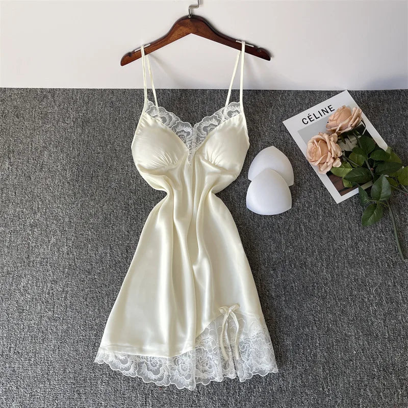 Sexy Suspender Nightgown Nightdress Female Lace Hollow Out Sleepwear Nighty Gown Loungewear Women Night Dress Summer Homewear