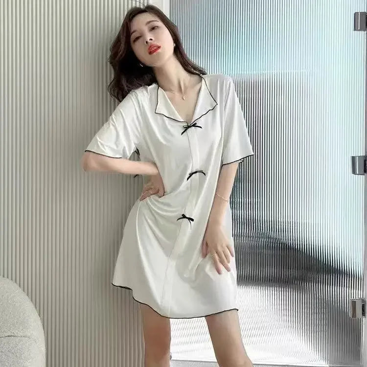 150kg Plus SIze Women Sexy Nightdress Summer Thin Short Sleeve Loose Maternity Loungewear Oversized Pajamas Soft Home Clothes