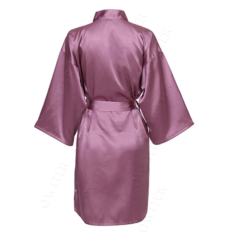 Bridesmaid Robes Silk Robe Bride Robe Short Satin Robe Women Wedding Robe Bathrobe Sleepwear Dressing Gown Plus Size 32-Color