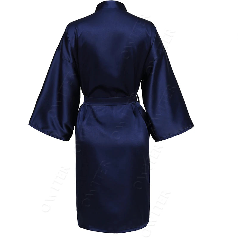 Bridesmaid Robes Silk Robe Bride Robe Short Satin Robe Women Wedding Robe Bathrobe Sleepwear Dressing Gown Plus Size 32-Color