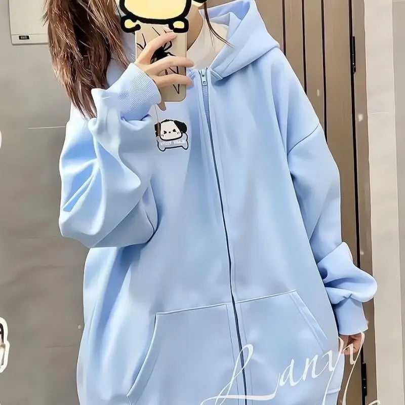 Kawaii Sanrios hello kitty cartoon hooded girl sweatshirt Pochacco autumn winter loose cardigan couple sweet casual tops jacket