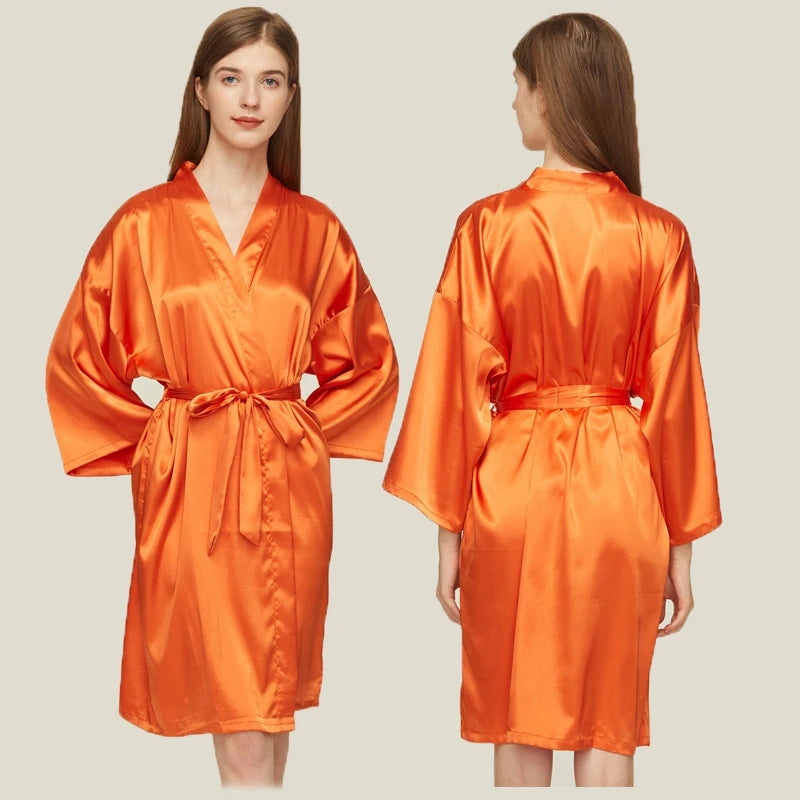 Bridesmaid Robes Silk Robe Bride Robe Short Satin Robe Women Wedding Robe Bathrobe Sleepwear Dressing Gown Plus Size 32-Color