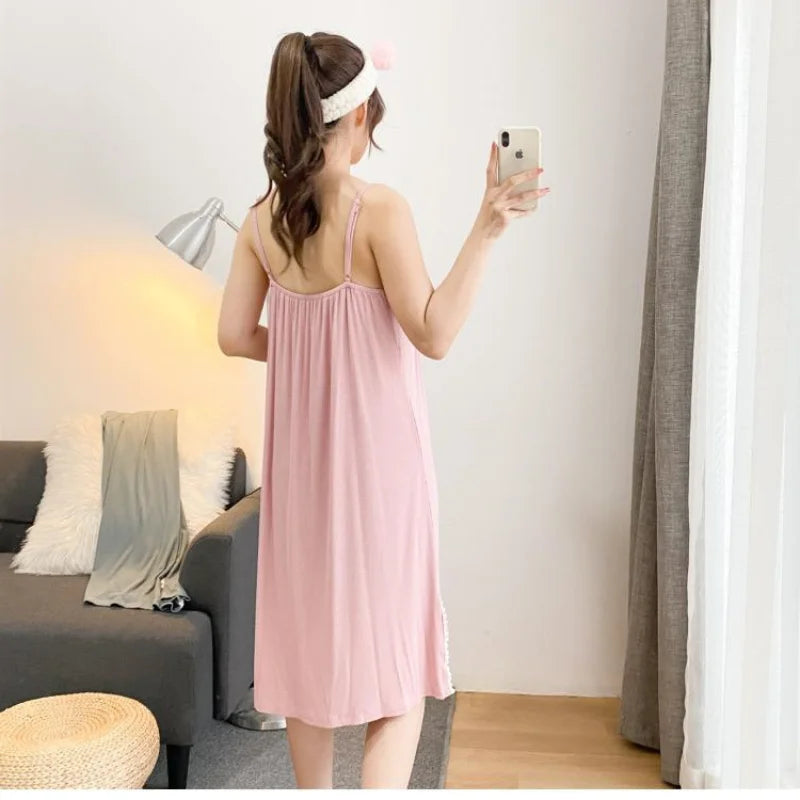 Plus Size Women Homewear Extra Large Size 150kg Summer Loose Suspender Nightdress Thin Lace Splicing Sleeveless V-neck Pajama