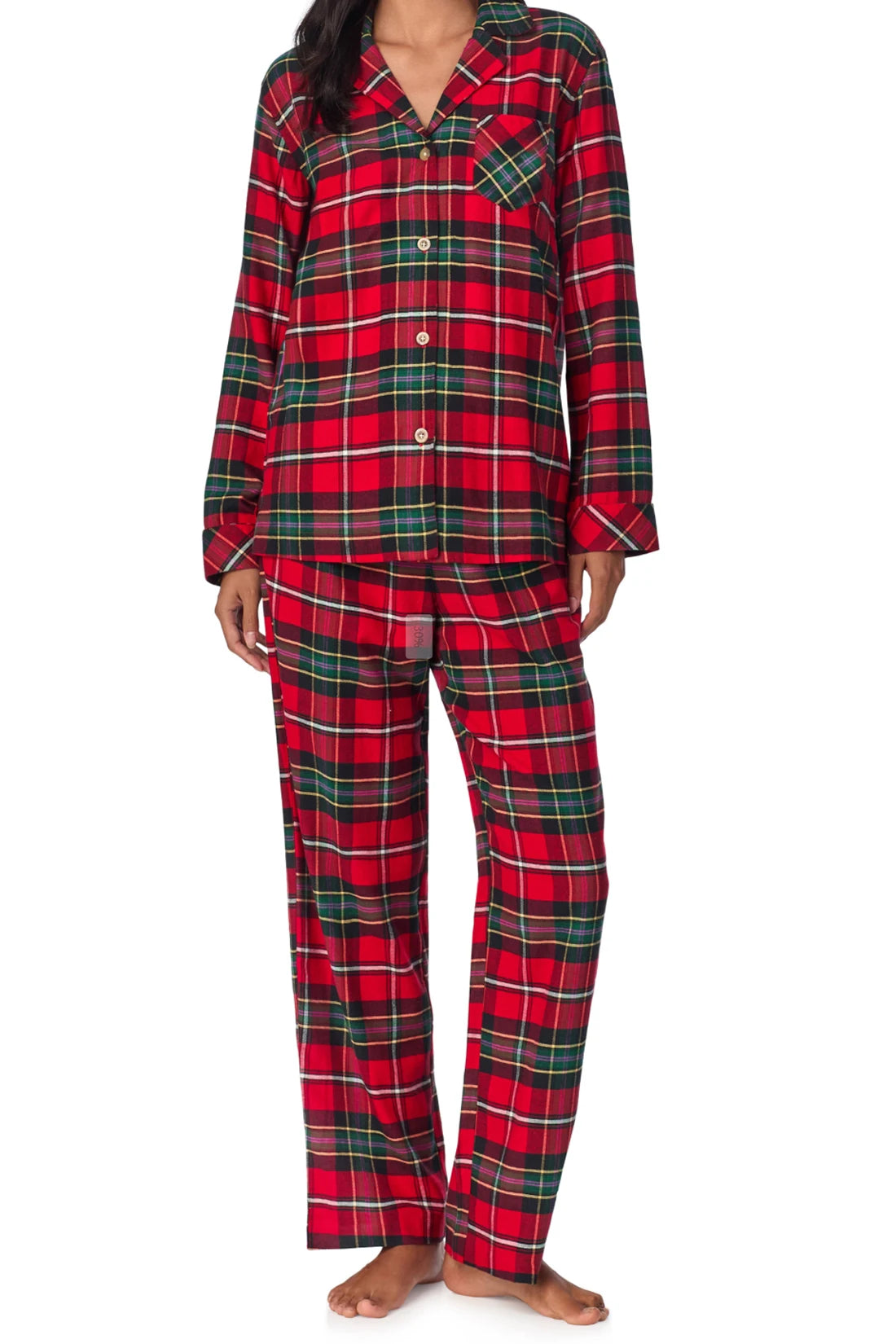 HEZIOWYUN Women's Christmas 2 Piece Plaid Pajamas Set Button Down Long Sleeve Lapel V Neck Tops + Elastic Pants Sleep Loungewear