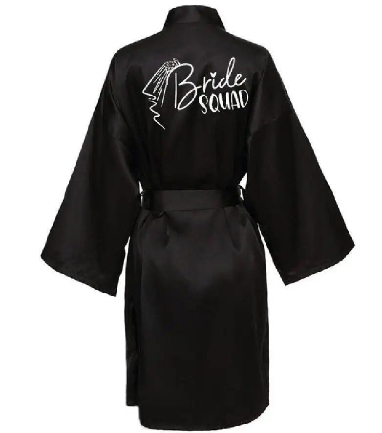 Wedding Party Team Bride Robe With Black Letters Kimono Satin Pajamas Bridesmaid Bathrobe SP036