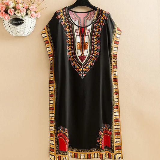 Fdfklak Mid-Length Ethnic Style Nightdress Beach Sleeveless Summer Nightgowns Women Sleepwear Nightshirt Loose Mother Dress