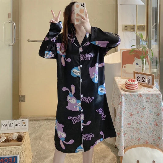 Nightgown Spring Loose Large Size Women's Clothing Homewear Shirt Printed Cute Fashion Breathable Simple Casual Comfortable