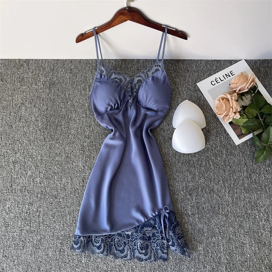 Sexy Suspender Nightgown Nightdress Female Lace Hollow Out Sleepwear Nighty Gown Loungewear Women Night Dress Summer Homewear