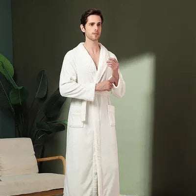 Night Dress Women Bathrobe Flannel Robe Women's Winter Lengthened Coralline Plush Shawl Bathrobe Long Sleeved Warm Bath Robe Men