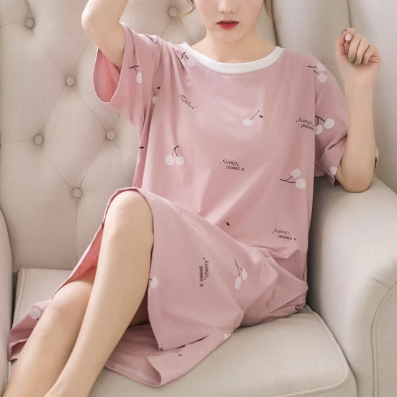 New Womens Nightshirt Night Dress Cartoon Sleepwear Ladies Short Sleeve Soft Comfortable Nightwear Print Pyjama Dress