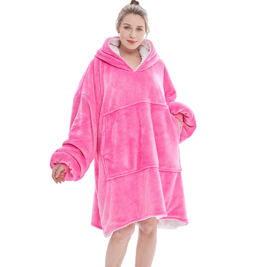 Winter Warm Sleepwear With Pocket Flannel Thick Sleepwear Oversized Nightgown Coral Fleece Soft Hoodies Sleepdress Loungewear