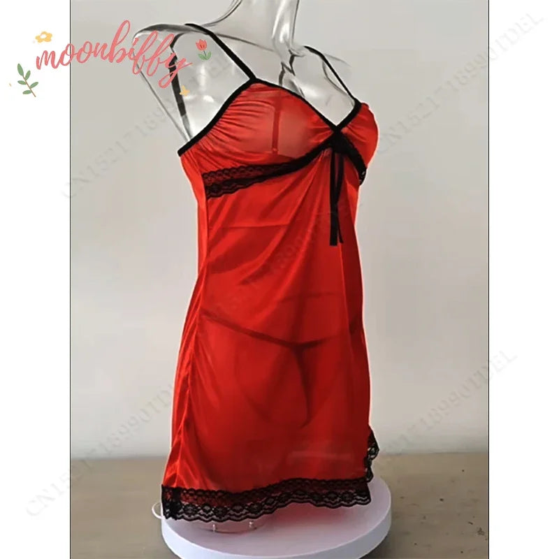 Women Sexy Sleepwear Nightdress Lace Silk Satin Night Dress Sleeveless Nighties V-neck Nightgown Plus Size Nightwear