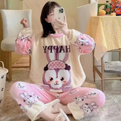 Hot Kawaii Hello Kitty Coral Velvet Pajamas Long-Sleeved Y2K Sanrio Tops Girls Pajama Pants Cute Cotton Jacket Casual Home Wear