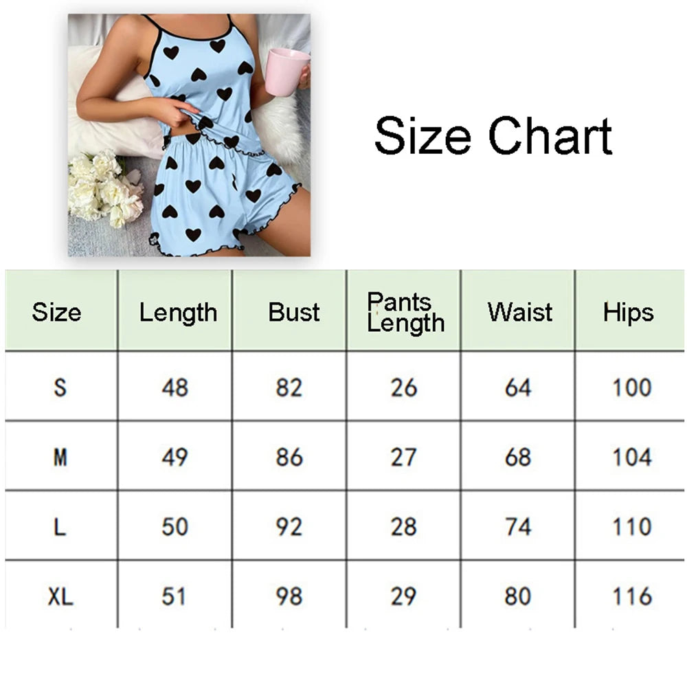 Two-Piece Suit Women Pajamas Sleepwear Pajama Set Camisole Shorts Pink Blue Heart Print Ice Silk Comfortable Casual Homewear