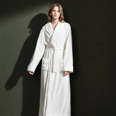 Night Dress Women Bathrobe Flannel Robe Women's Winter Lengthened Coralline Plush Shawl Bathrobe Long Sleeved Warm Bath Robe Men