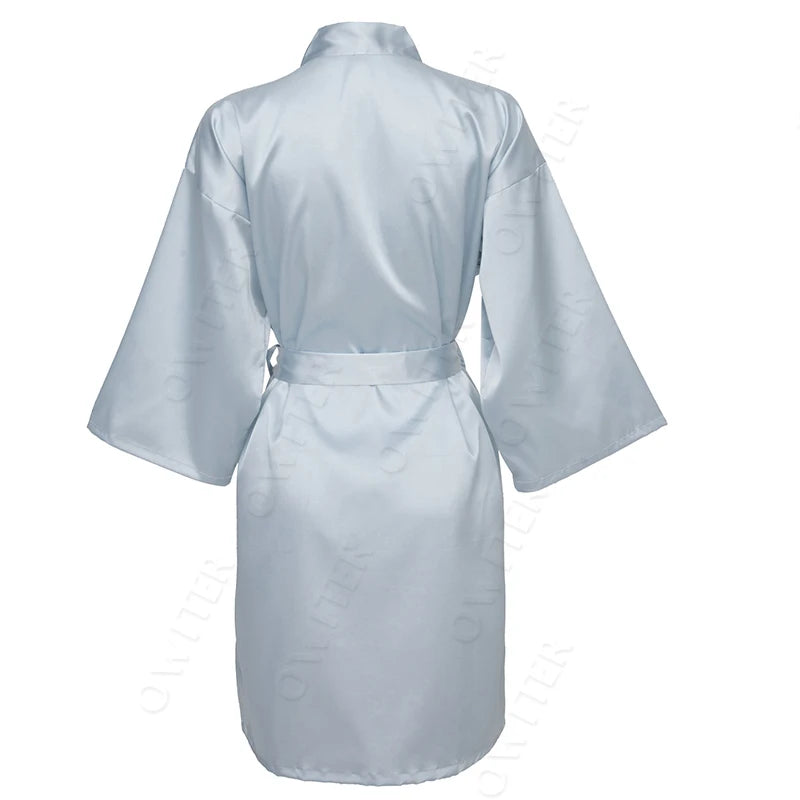 Bridesmaid Robes Silk Robe Bride Robe Short Satin Robe Women Wedding Robe Bathrobe Sleepwear Dressing Gown Plus Size 32-Color