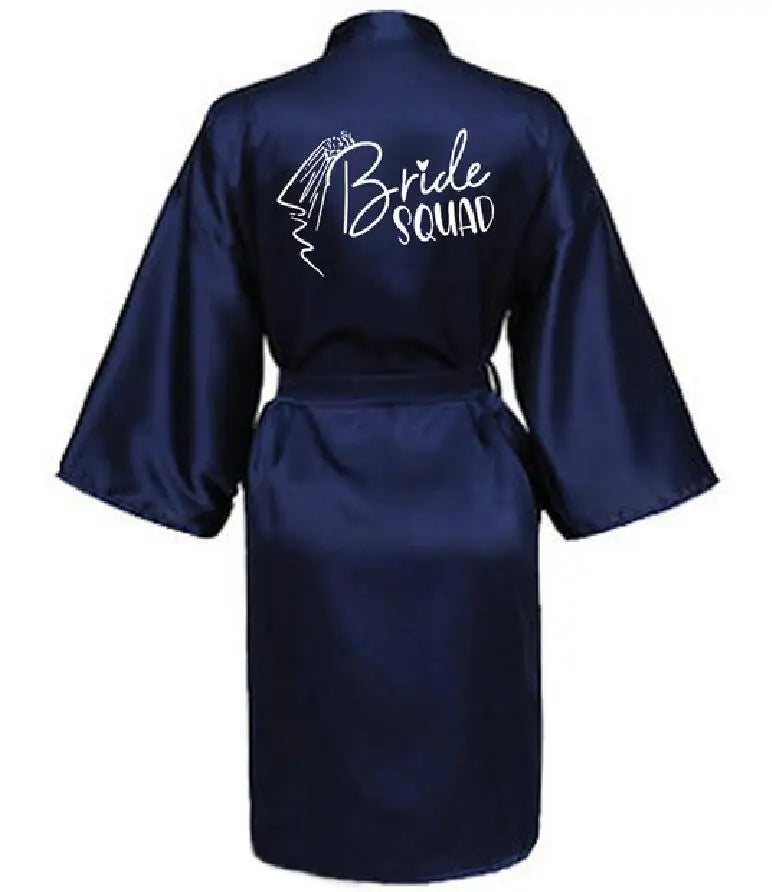 Wedding Party Team Bride Robe With Black Letters Kimono Satin Pajamas Bridesmaid Bathrobe SP036