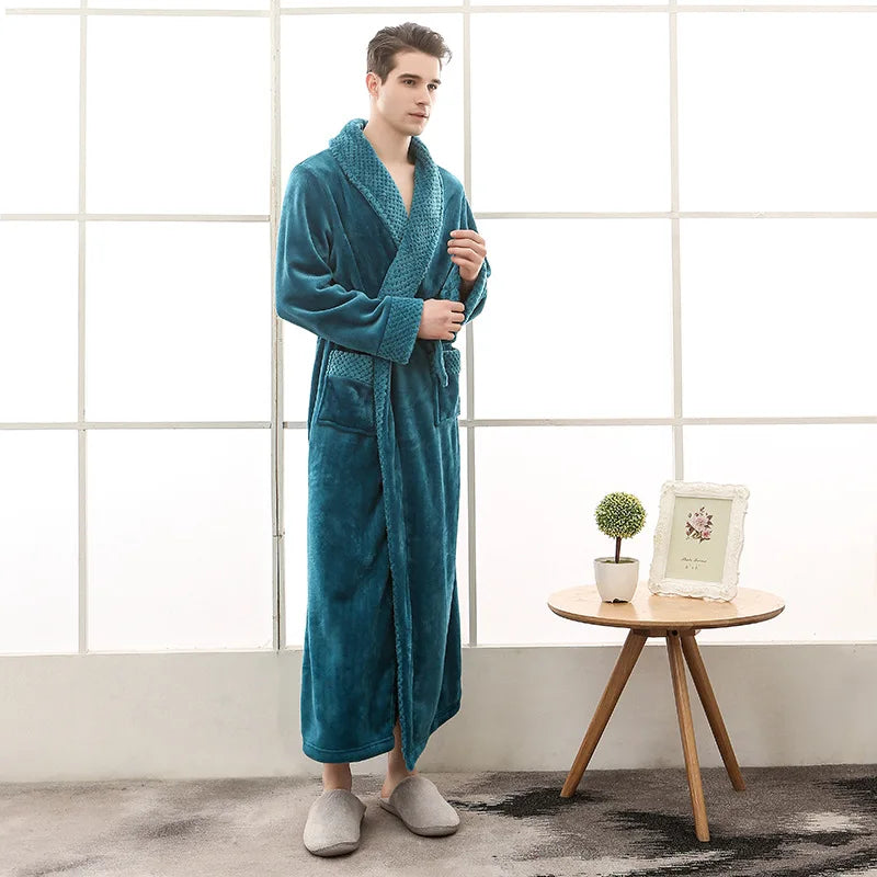 Night Dress Women Bathrobe Flannel Robe Women's Winter Lengthened Coralline Plush Shawl Bathrobe Long Sleeved Warm Bath Robe Men