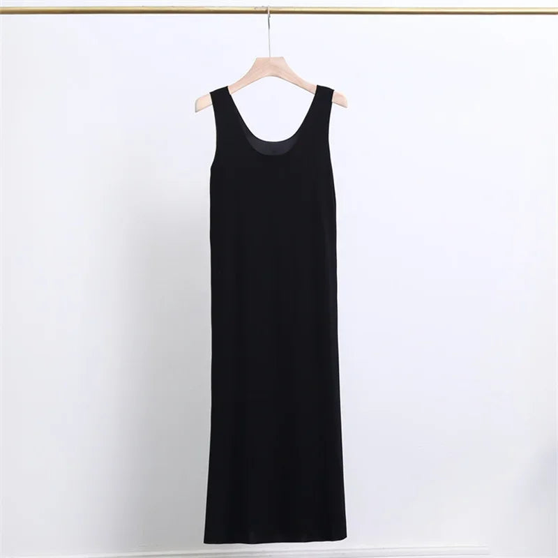 Lady Full Slips Under Sleep Dress Slip Anti-Static Tank Long Dress Petticoat Ice Silk Large Size Sexy Halter Bottoming Nightgown