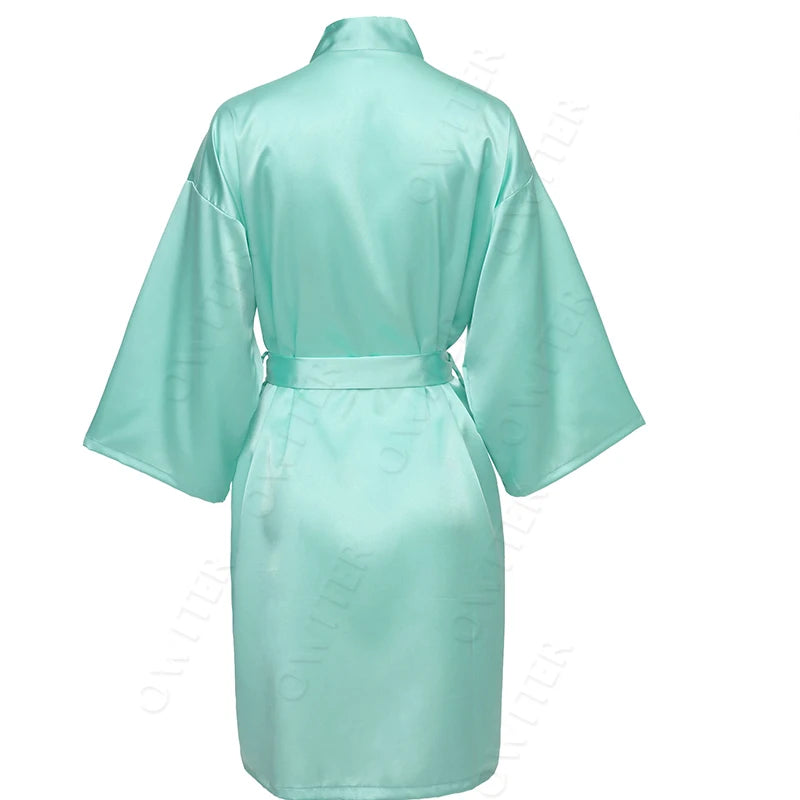 Bridesmaid Robes Silk Robe Bride Robe Short Satin Robe Women Wedding Robe Bathrobe Sleepwear Dressing Gown Plus Size 32-Color