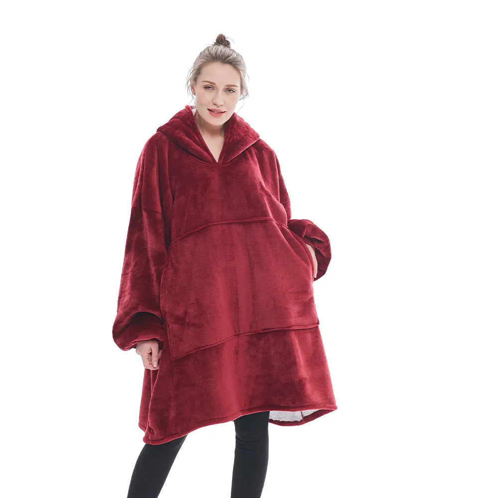 Winter Warm Sleepwear With Pocket Flannel Thick Sleepwear Oversized Nightgown Coral Fleece Soft Hoodies Sleepdress Loungewear