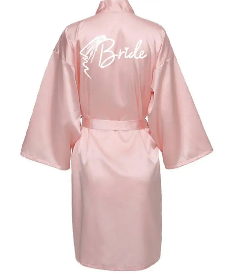 Wedding Party Team Bride Robe With Black Letters Kimono Satin Pajamas Bridesmaid Bathrobe SP036