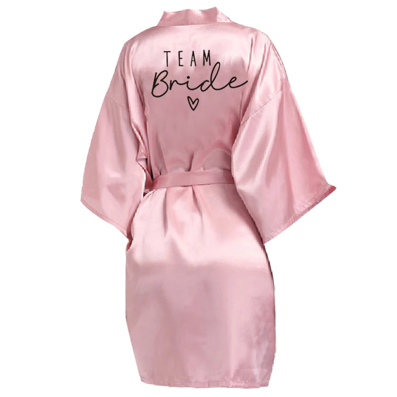 Wedding Party Team Bride Robe With Black Letters Kimono Satin Pajamas Bridesmaid Bathrobe Bridal Party Gifts Dressing Gown