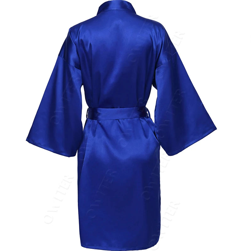 Bridesmaid Robes Silk Robe Bride Robe Short Satin Robe Women Wedding Robe Bathrobe Sleepwear Dressing Gown Plus Size 32-Color