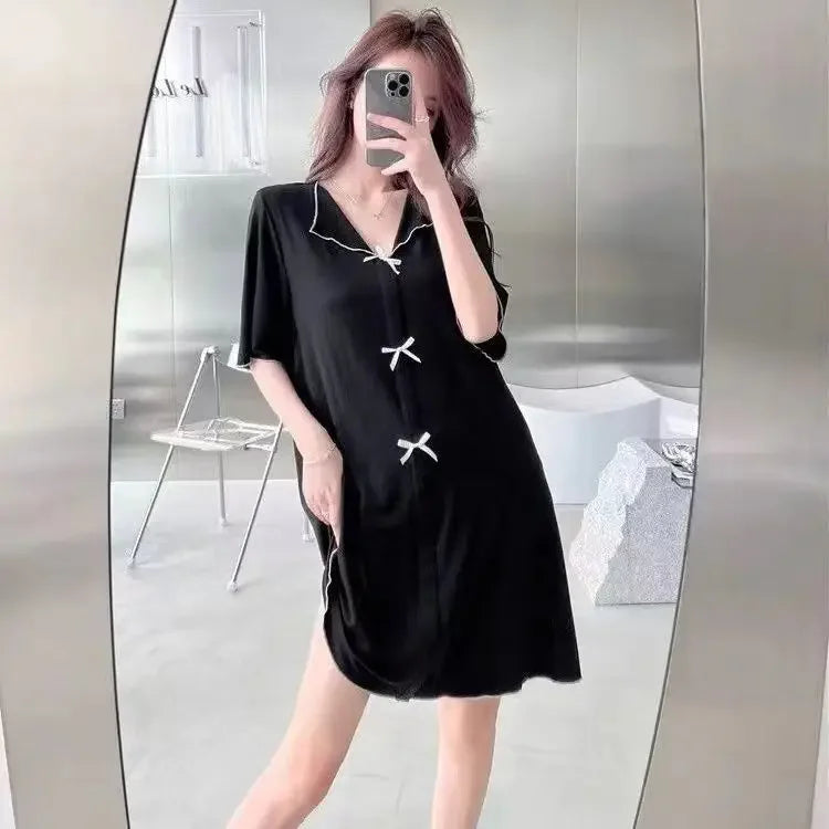 150kg Plus SIze Women Sexy Nightdress Summer Thin Short Sleeve Loose Maternity Loungewear Oversized Pajamas Soft Home Clothes