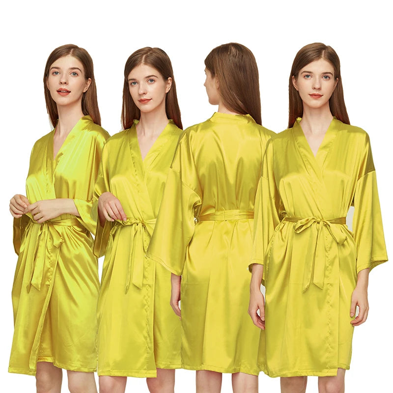 Bridesmaid Robes Silk Robe Bride Robe Short Satin Robe Women Wedding Robe Bathrobe Sleepwear Dressing Gown Plus Size 32-Color