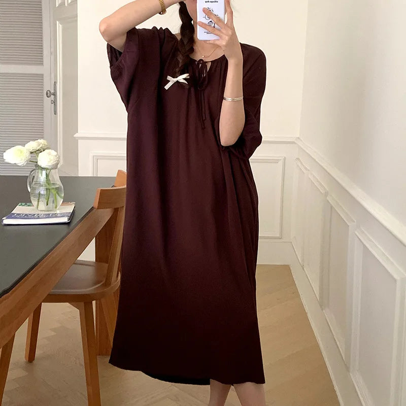 Elegant Summer Mid Sleeve Women's Silky Nightderss Bohemian Beach Vacation Skirt Plus Size Loose Loungewear Nightgowns