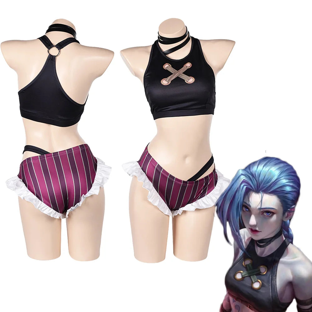 Fancy Dress Arcane Jinx Cosplay For Women Sex Bikini Lingerie Set Swimsuit Style Clothing 2024 Game LoL Costume Woman Outfits