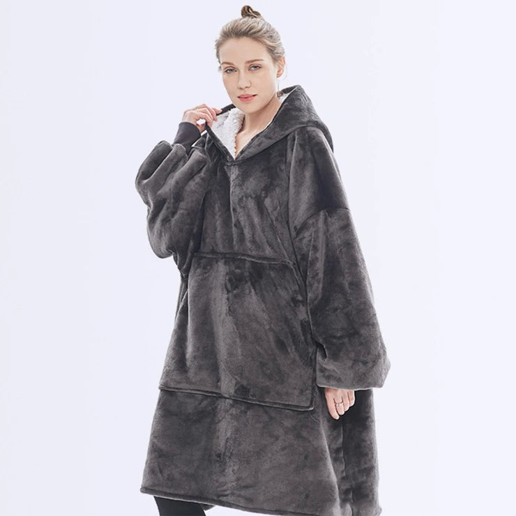 Winter Warm Sleepwear With Pocket Flannel Thick Sleepwear Oversized Nightgown Coral Fleece Soft Hoodies Sleepdress Loungewear