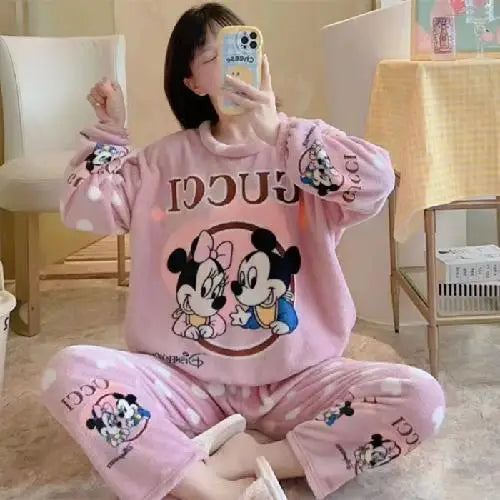 Hot Kawaii Hello Kitty Coral Velvet Pajamas Long-Sleeved Y2K Sanrio Tops Girls Pajama Pants Cute Cotton Jacket Casual Home Wear