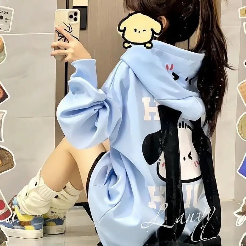 Kawaii Sanrios hello kitty cartoon hooded girl sweatshirt Pochacco autumn winter loose cardigan couple sweet casual tops jacket