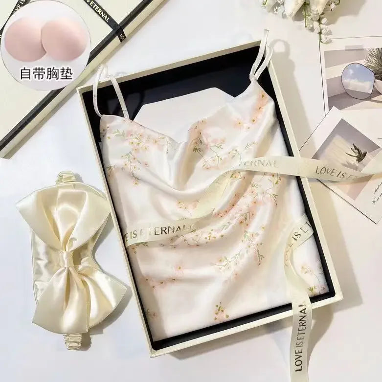 Spaghetti Strap Nightgowns Women Summer Print Sexy Sleepwear Breathable Daily Simple Ulzzang Fashion Soft Nighty for Ladies Chic