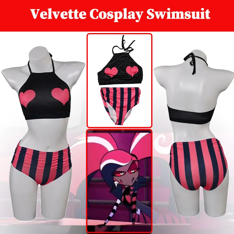 Velvette Cosplay Swimsuit Costume Hell Inn Anime Cartoon  Roleplay Swimwear Summer Beach Bikini Female Fantasia Outfits